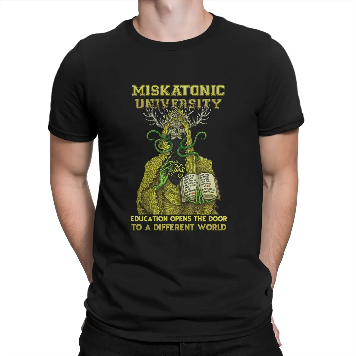 Miskatonic Hastur Men TShirt Howard Phillips Lovecraft Hastur Crewneck Short Sleeve 100% Cotton T Shirt Humor High Quality Gift