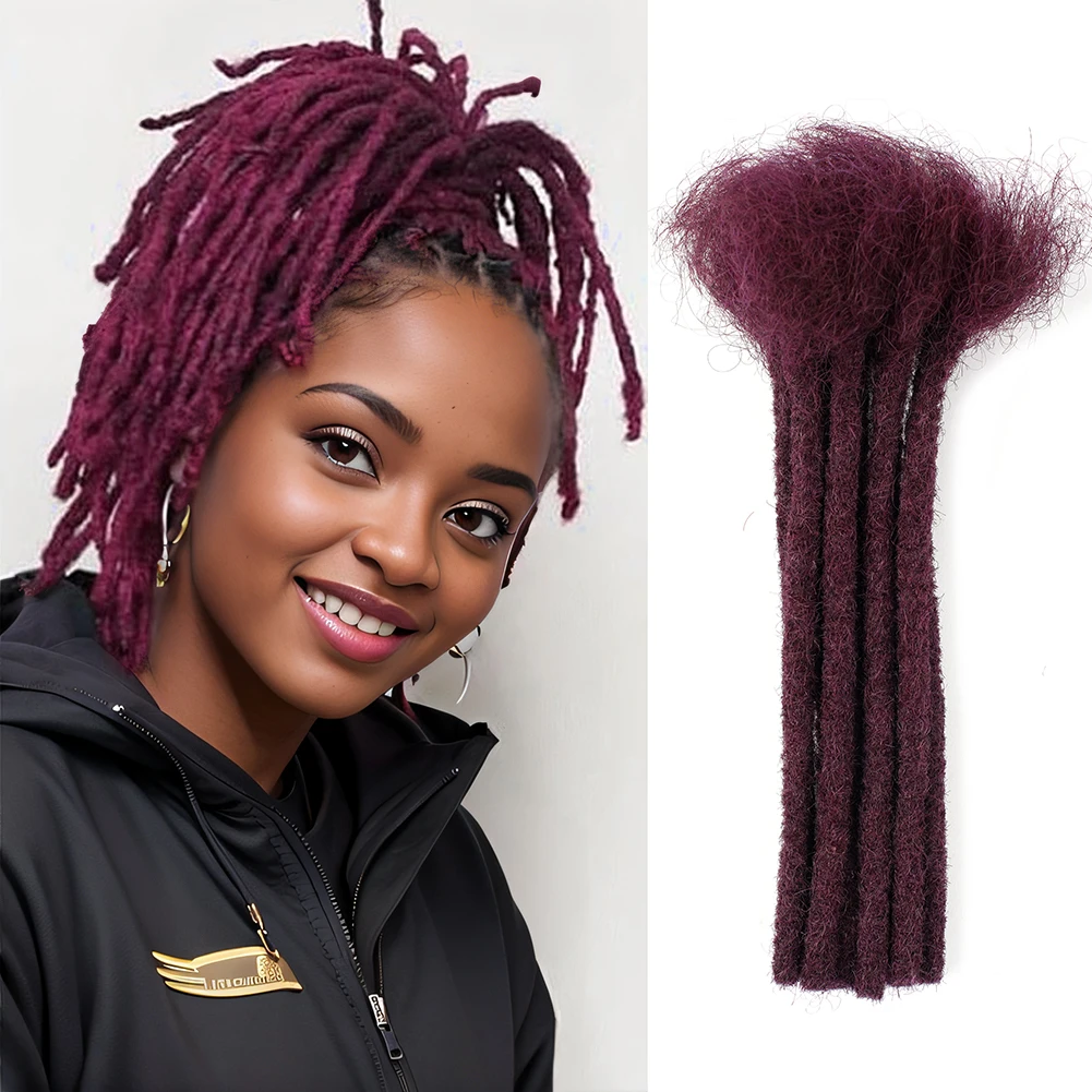 Purple Dreadlocks Brazilian Virgin Human Hair 10 Strands Crochet Braid Hair Loc Extensions 0.6 cm Kinky Braiding Microlocks