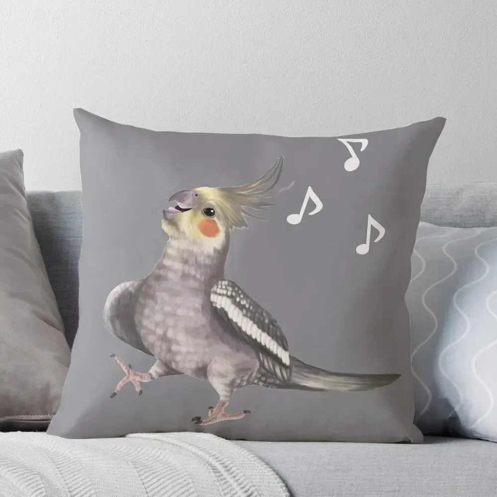 Singing Cockatiel - happy bird with music notes Throw Pillow Luxury Cushion Cover christmas supplies pillow