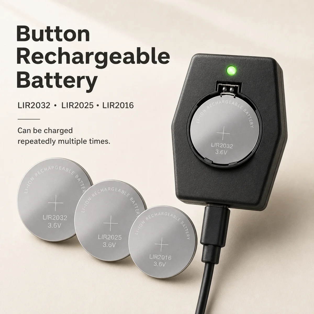 

Rechargeable Button Cell Battery LIR2032 LIR2025 LIR2016 Replaces CR2032 CR2025 CR2016 For Watches 2-10PCS