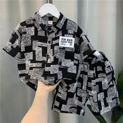 Children's Set  Clothes Boys Girls Summer Shirt Short-sleeved Suit New Baby Children's Cool and Handsome Two-piece Set