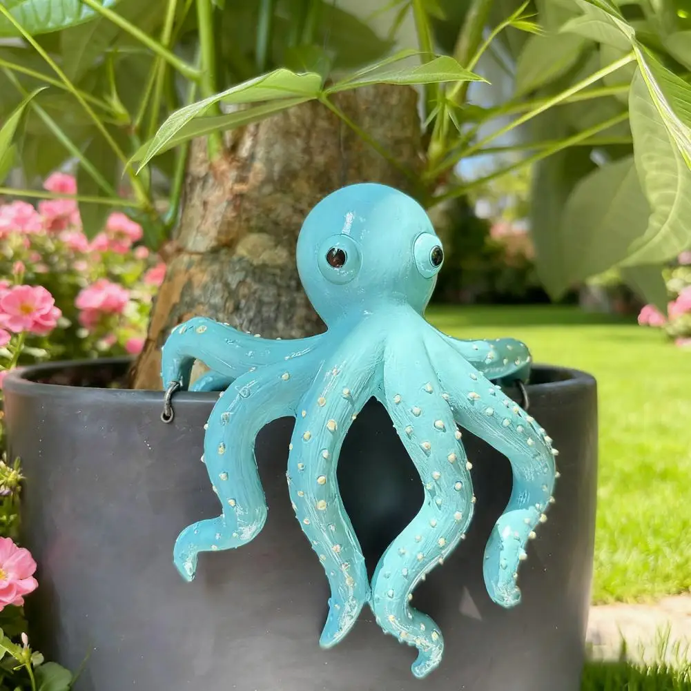Life Decor Blue Octopus Resin Flowerpot Pendant Decorative Hanging Planter Ocean Theme Desktop Decor for Home Office Spaces