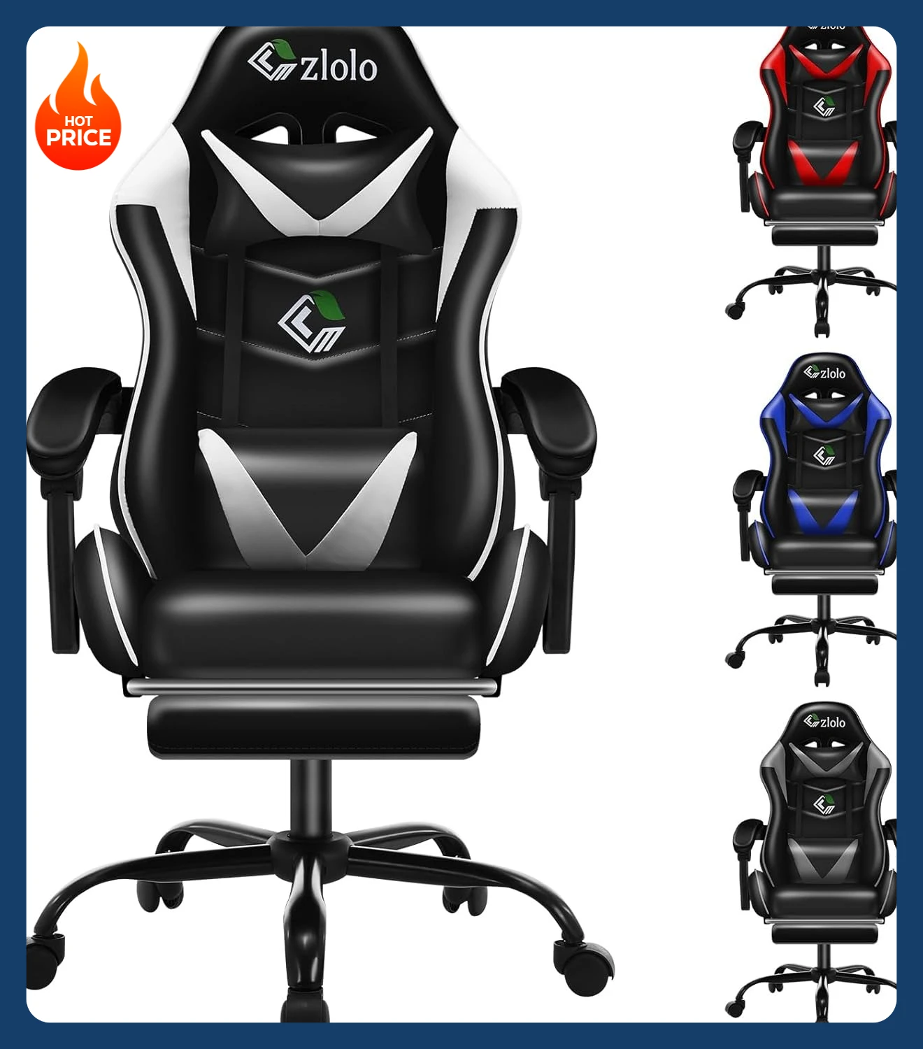 [Heißer Verkauf! ]Gaming-Stuhl mit Fußstütze, Rennstil, Lordosenstütze, Massagegerät, Videospielstuhl mit Metallbeinen, hohe Rückenlehne, verstellbar