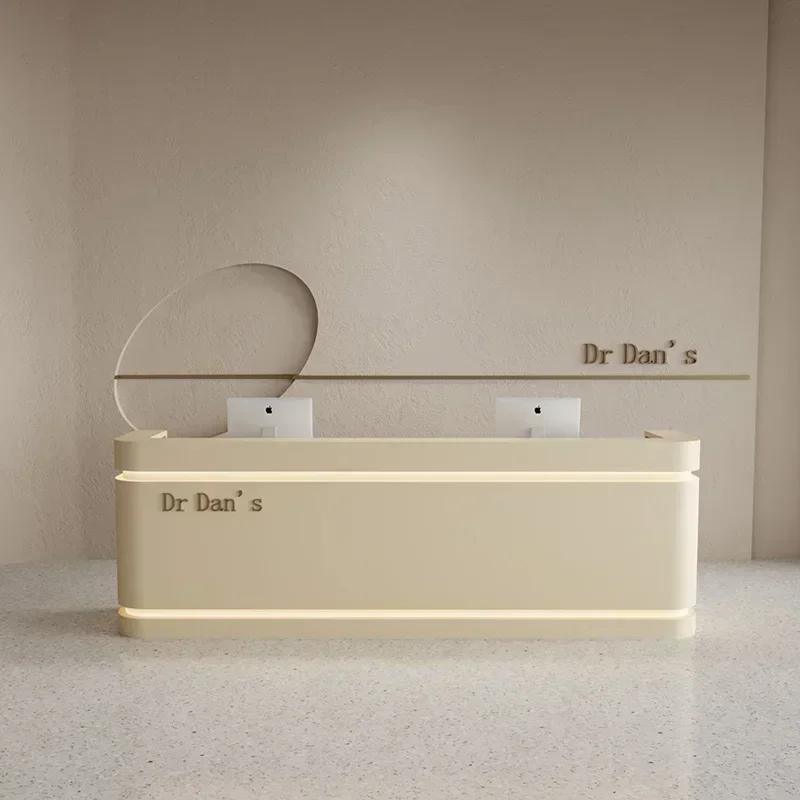

Y cqySimple Beauty Salon Paint Cashier Curved Bar Counter Company Reception Desk