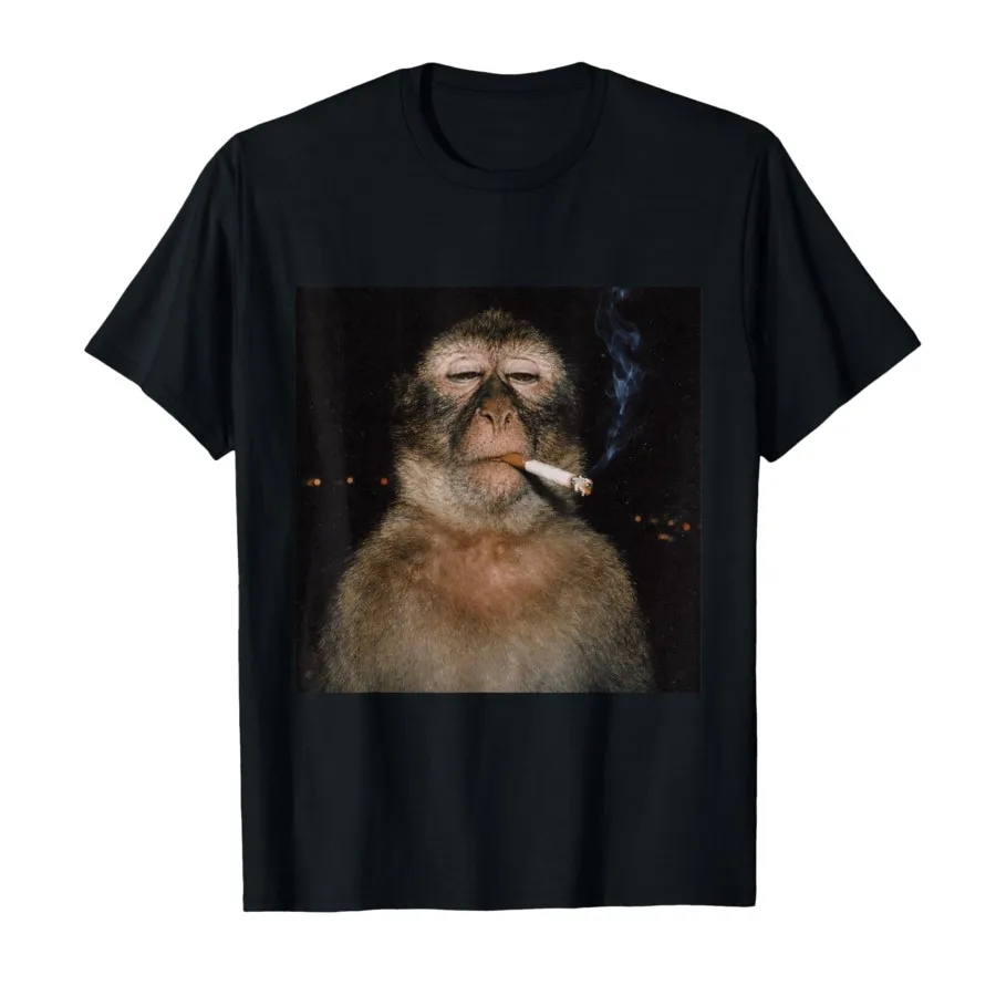 2026 Women Summer Funny Smoking Monkey Meme Graphic Printed Casual Fashion Trendy Streetwear Daily Short Sleeve Tops for Ladies.