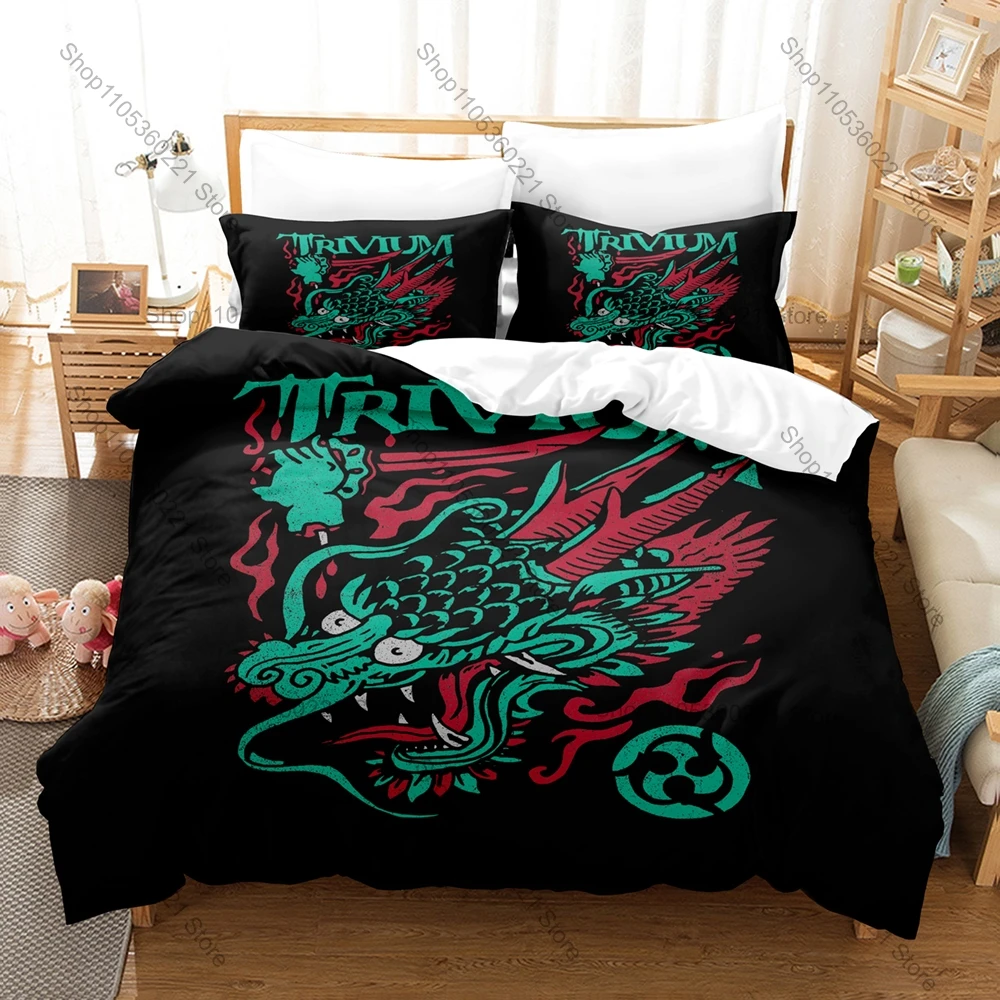 

Rock Metal Bedding Set 3Pcs Rock Trivium Exquisite Band Logo Print Stylish Home Decoration For Music Collectors