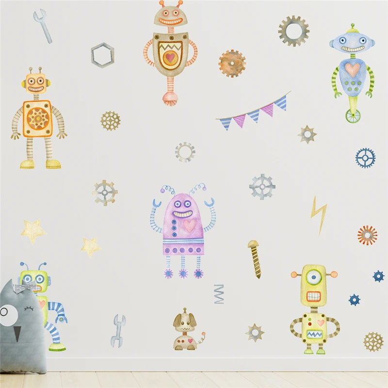 Funny Robot Wall Sticker For Kids Bedroom Home Decor Diy Cartoon Pattern Mural Art Pvc Decals Baby's Posters