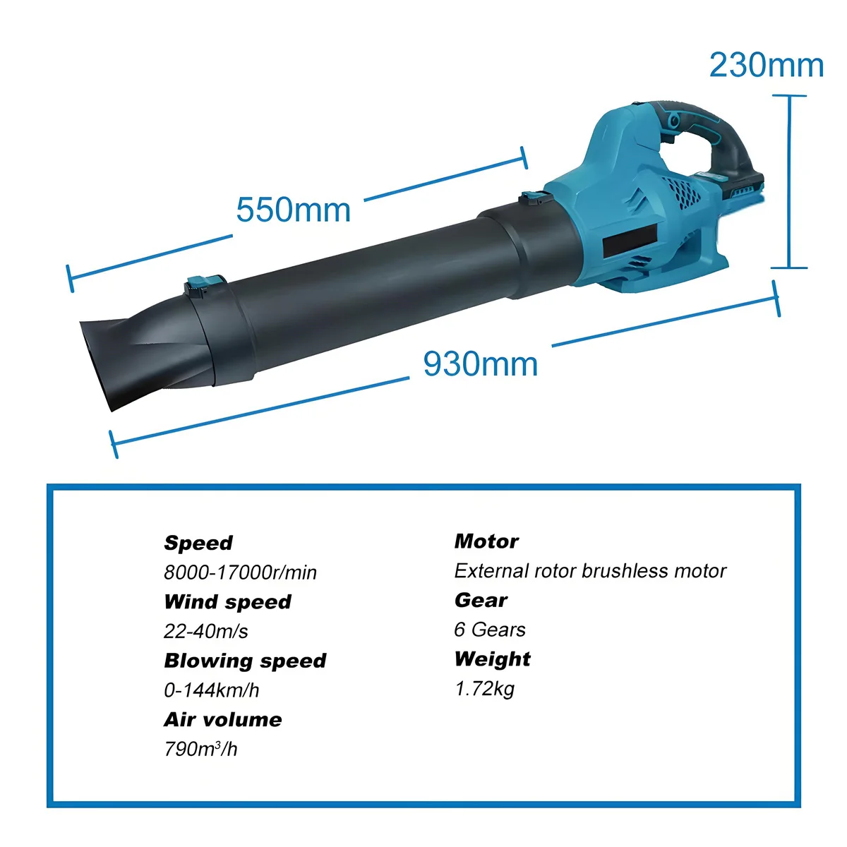 Brushless Electric Air Blower Handheld Cordless Leaf / Snow/Dust Blowing Blower Garden Tool for Makita 18V Battery