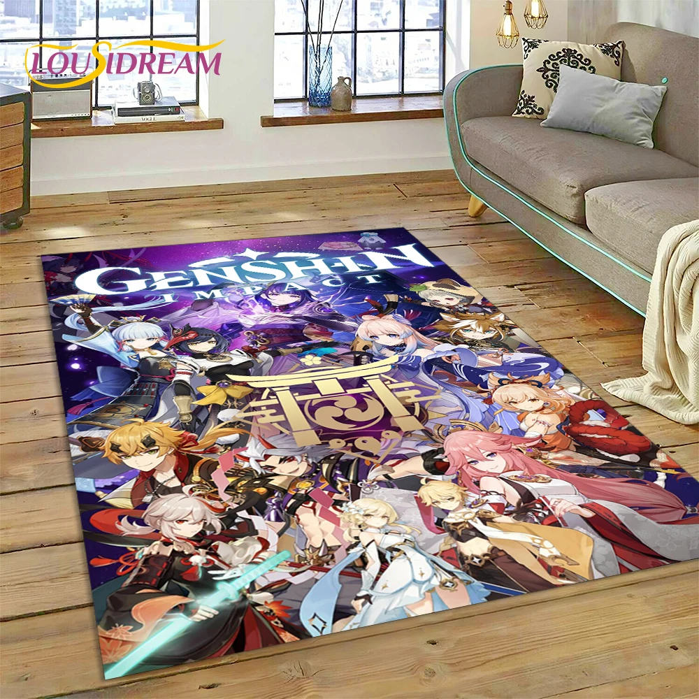 Ultimo tappeto da gioco per cartoni animati Genshin Impact per la decorazione del divano della casa del soggiorno della camera da letto, gioco per