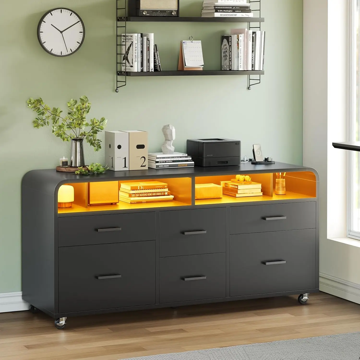 6 Drawer Lateral File Cabinet with Power Strip fits Legal/Letter/A4 47