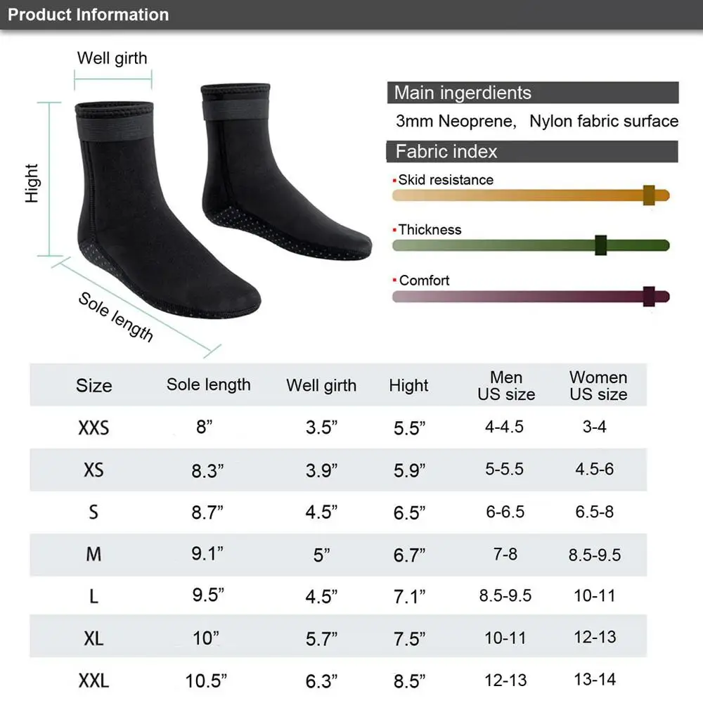 3/5mm Men Women Diving Socks Neoprene Wetsuit Shoes Surf Boots Swimming Snorkeling Quick Dry Non-slip Thermal Warm Beach Sock