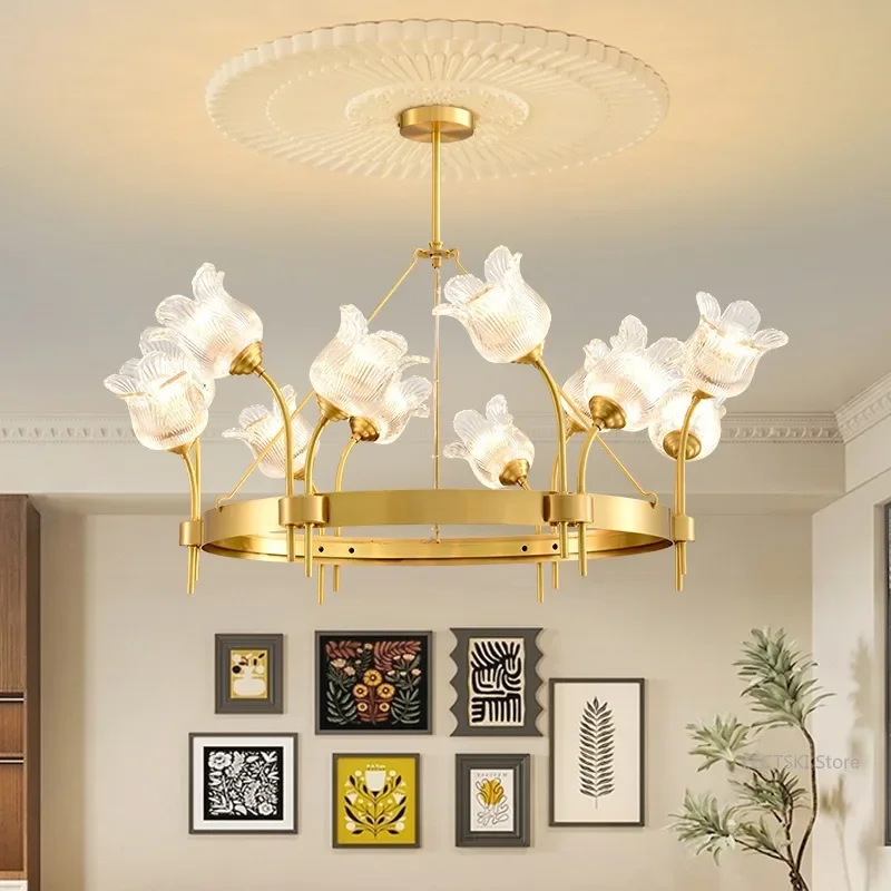 

GHJUYIOL Living room, high-end feel, living room, glass flower, light luxury style, bedroom, living room, dining pendant light