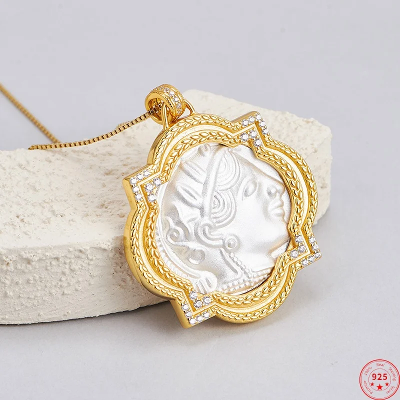 

Подвеска из стерлингового серебра 925 пробы для женщин и мужчин, контрастный цвет, данные Афины, древние монеты, циркон, очаровательные модные ювелирные изделия, оптовая продажа