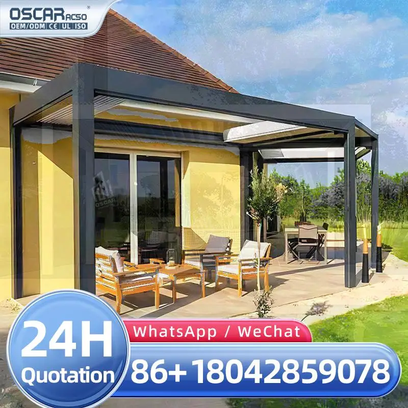هيكلات الظل العريشة الذكية المصنوعة من الألومنيوم بمحركات خارجية مع ستائر باب زجاجية لحديقة الفناء الخلفي بيرجول