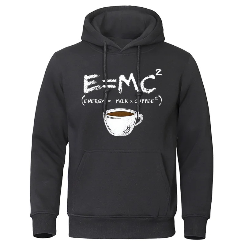 Energy=Milk Coffee Printed E=MC2 Funny Hoodie Men's Loose Oversized Hoodies Fashion Casual Sweatshirt Street Hip Hop Hoody Man