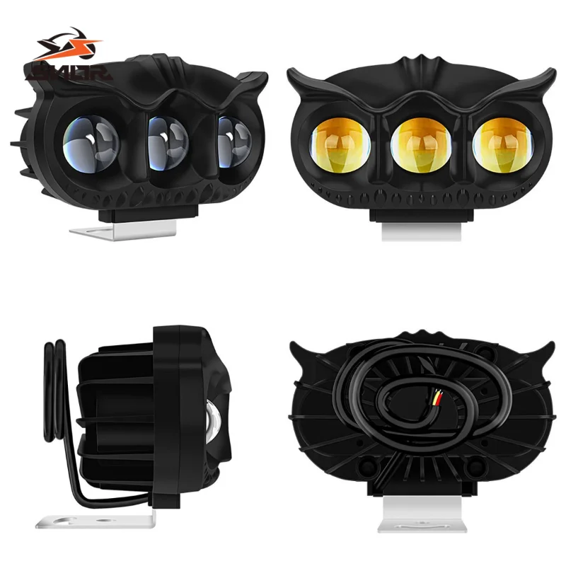 SNOR Owl Shaped LED Motorcycle Auxiliary Light 3-Color 5 Modes Strobe Fog Spot Running Lamp Universal Motorbike Lighting Mod