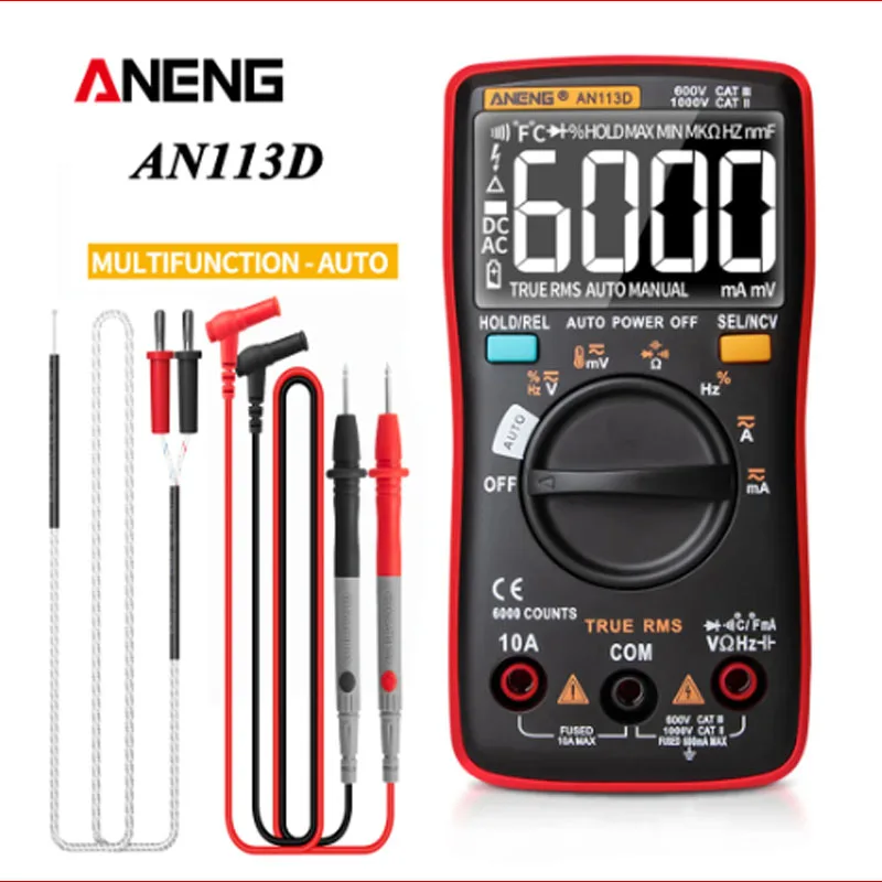 

ANENG AN113D Digital Electrical Multimeter 6000 Counts DC/AC Current Voltage Tester True RMS Auto Ranging LCD Meters