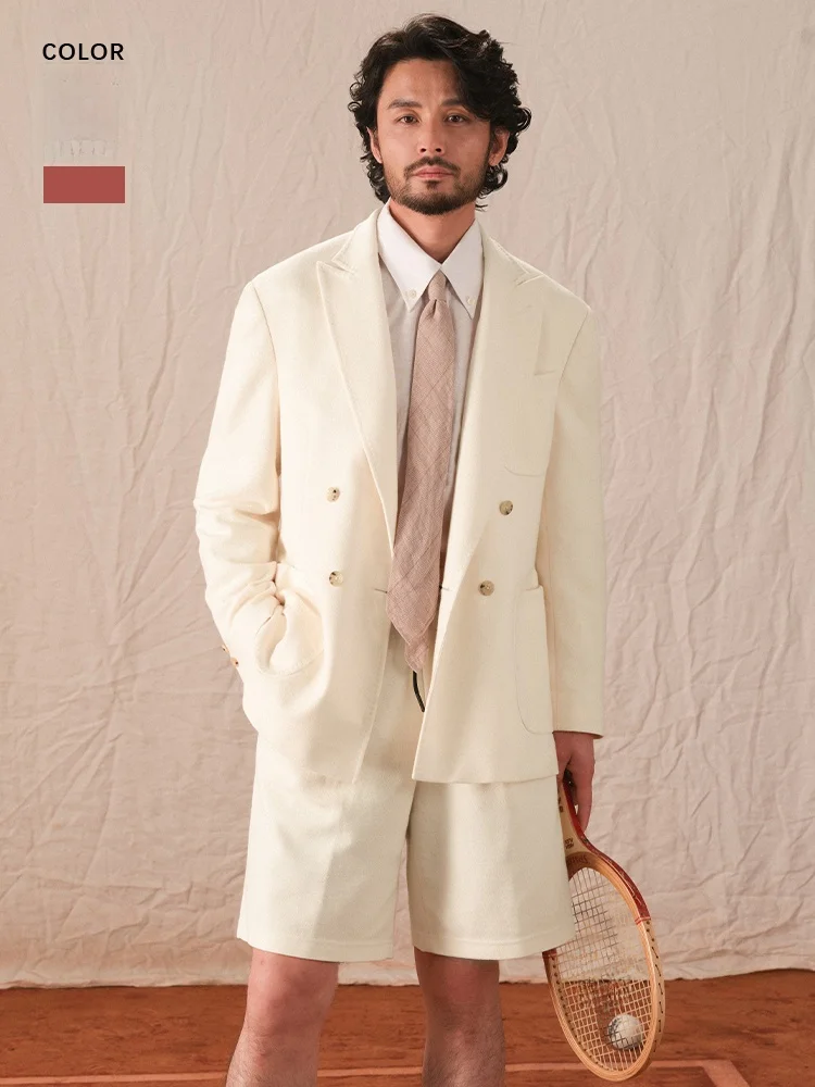 

Cotton Breathable Sporty Men's Suit Set Vintage Style Double Row Buttons Soft Casual Business Wear Comfortable Loose Fit