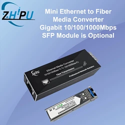 Mini Gigabit Ethernet to Fiber Media Converter, 10/100/1000Mbps, SFP Module/SC Module Optional, Type-C Power Supply