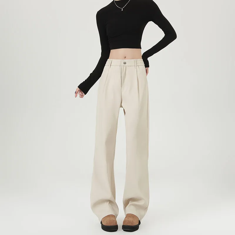 Women Fashion Suit Pants Lady Breathable Baggy High Waist Wide Leg Autumn Trousers Woman Straight Leg Black Coffee Classic Pants