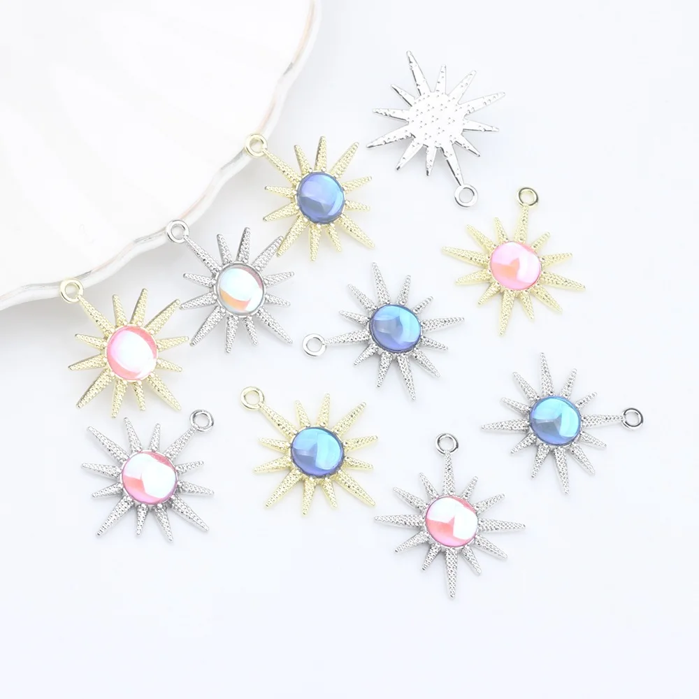 100pcs Handmade Sun Pendant Charms Golden Silvery Color Necklace Earrings Pendant Connectors Diy Jewelry Making Accessories