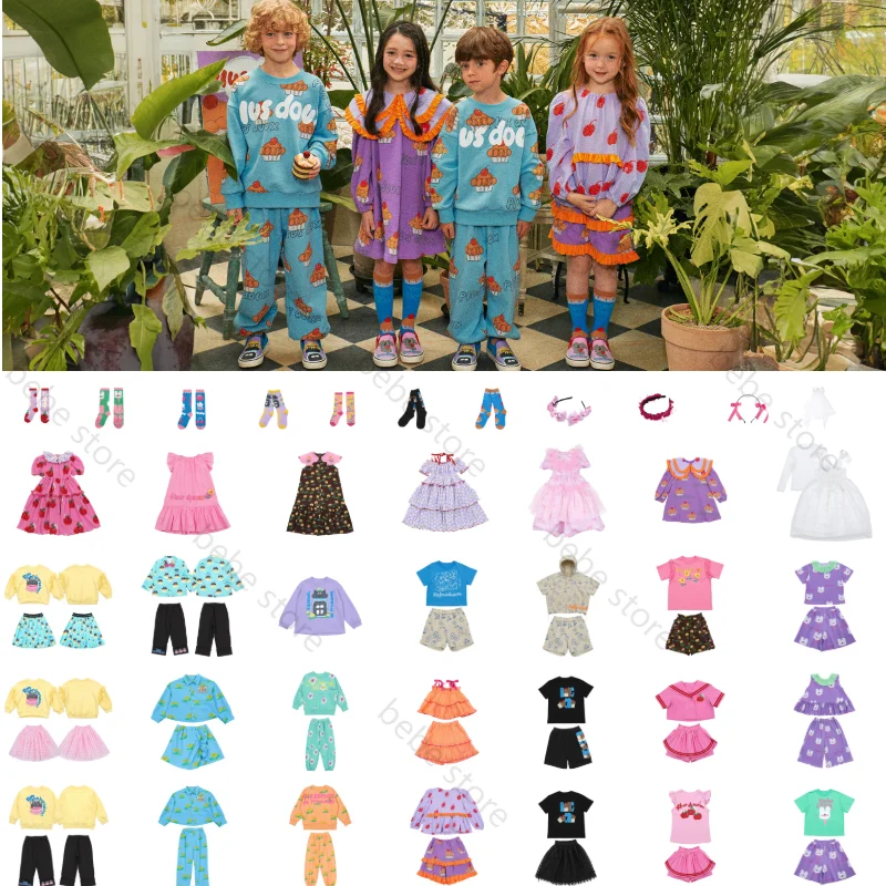 

Bebebe 2024 spring and summer dandelion print jacket for boys and girls Korean cute cat sweater pants suit