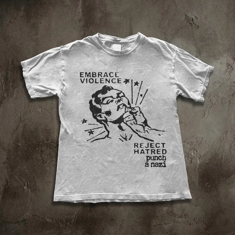 Anti-Fascist Protest Woodcut Art Tee Vintage Punk Grunge All-season casual comfortable base layer T-shirt unisex.