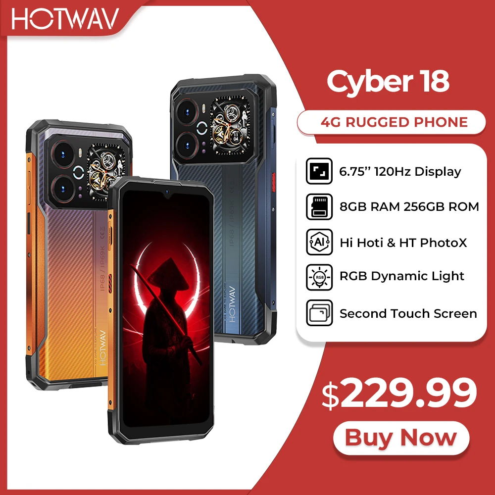 HOTWAV Cyber 18 Robustes Smartphone 6,75'' 120Hz Android 16 Mobiltelefon 8GB 256GB 64MP 20MP Zweiter Touchscreen Handy