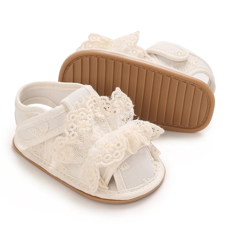 Nouveau abricot dentelle enfant en bas âge premier marcheur bébé berceau nouveau-né bébé doux été sandales infantile fille chaussures en caoutchouc semelle souple antidérapant