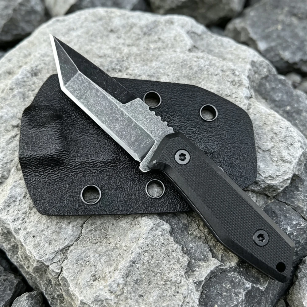 Mini Wilderness Backpacking Rock Climbing Daily Cutter Black Camping Fishing EDC Fixed Knife with Sheath Outdoor Activities Gear