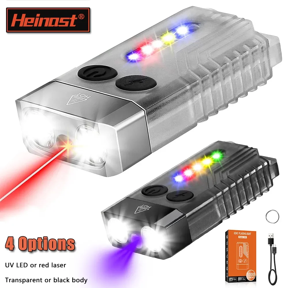 Heinast-Mini llavero de linternas LED potente V10, lúmenes altos, USB-C, recargable, de bolsillo pequeño, EDC, con imán trasero