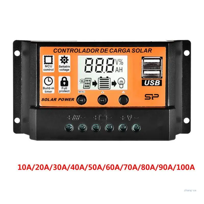 M5TD Auto Solar Controller 12V 24V PWM Controllers LCD Dual USB 5V Output Solar Cell Panel Regulator Battery