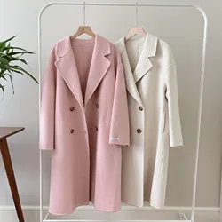 2025 Spring Women Drouble Breasted Woolen Coat Loose Style Cashmere Winter Clothes Long Coats Tops New