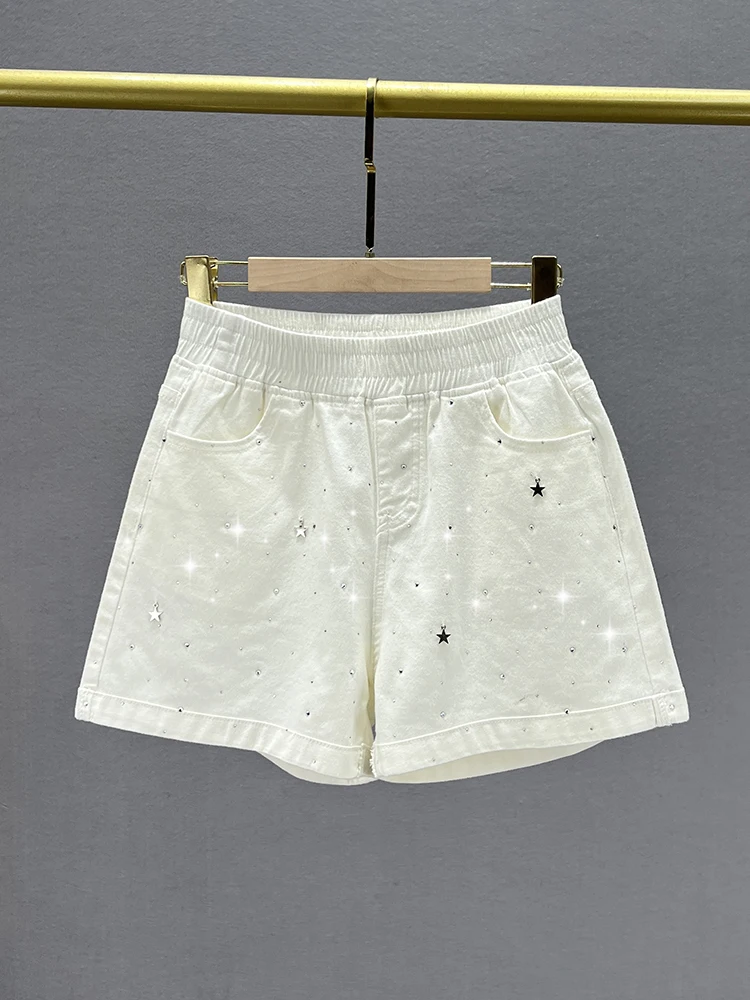 

Женские джинсовые шорты с высокой талией, летние, утягивающие, с широкими штанинами, модные, из хлопка, стрейч, с эффектом потертости