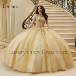 Mexican 2024 Champagne Quinceanera Dress Sweet 15 16 Ball Gown Butterfly Applique Beaded Bow 3D Flowers Vestidos De 15 Años