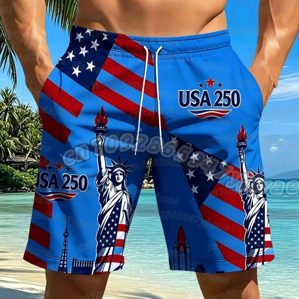 26 250th Anniversary American Flag Print Herren-Shorts, Sommer-Strandshorts, atmungsaktiv, schnell trocknend, Sportbekleidung, lockere Shorts, Herren-Shorts – Detail 8