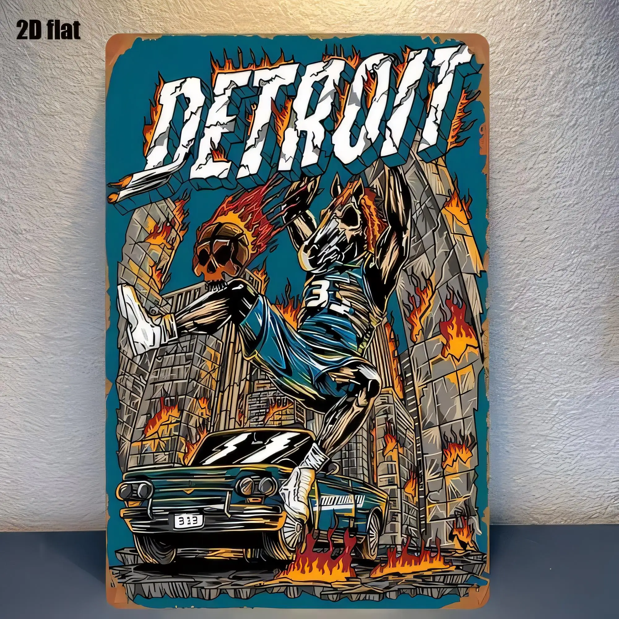Tin Sign 2D Retro Street Racing Graffiti Poster Metal Wall Decor 30x40cm Vintage Garage Sign Cool Motor Car Rock Music Theme Hom