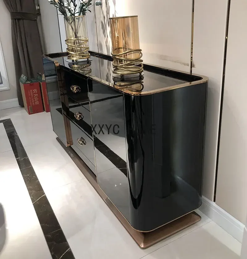 

Ebony Color Sideboard Cabinet Light Luxury Hallway Modern Minimalist High Leg Bedroom Showroom Locker