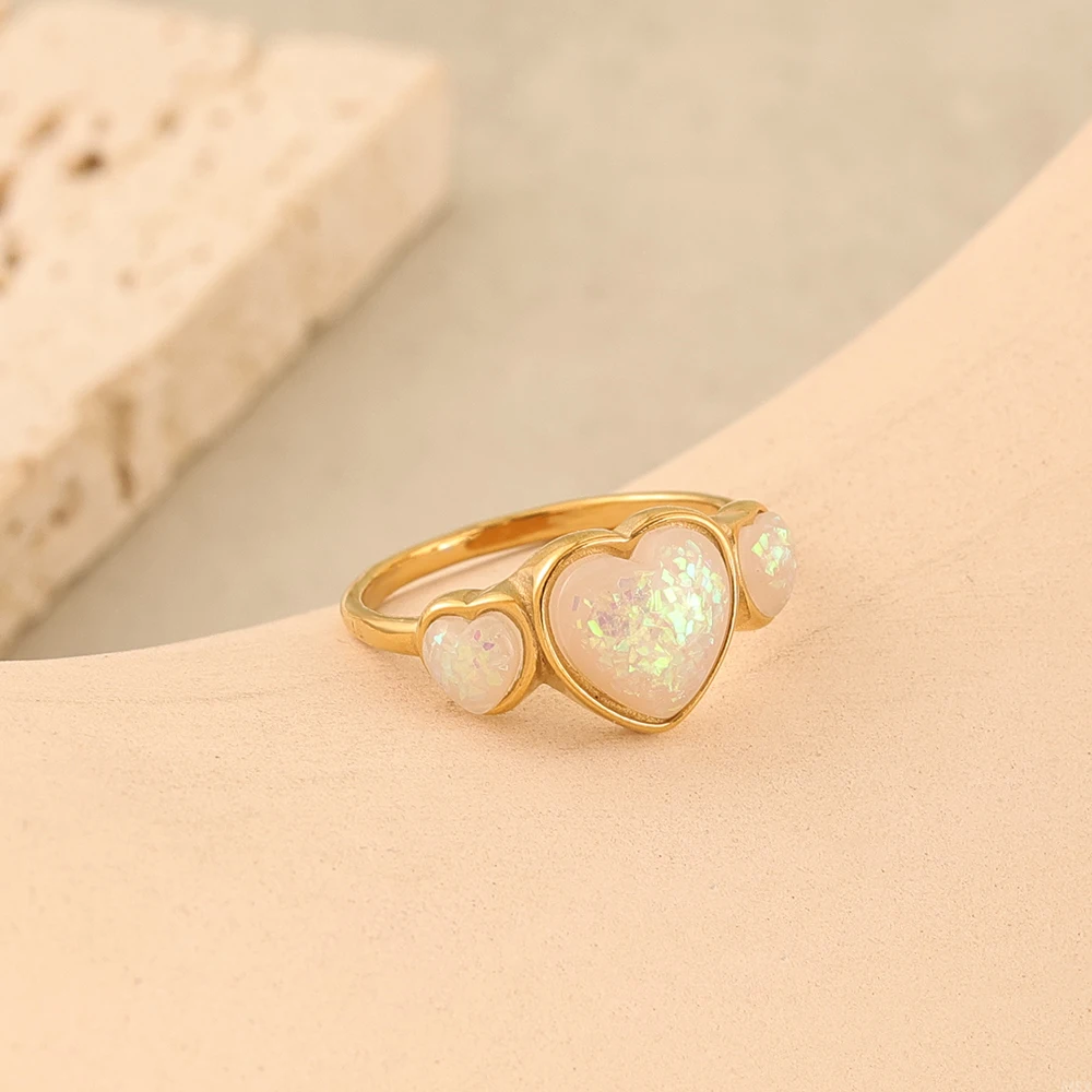 JINHUI Süßer Romantischer Liebesring für Frauen, Gold/Silber optional, PVD 18K vergoldeter Edelstahl, Alltagsschmuck-Accessoire – Detail 4