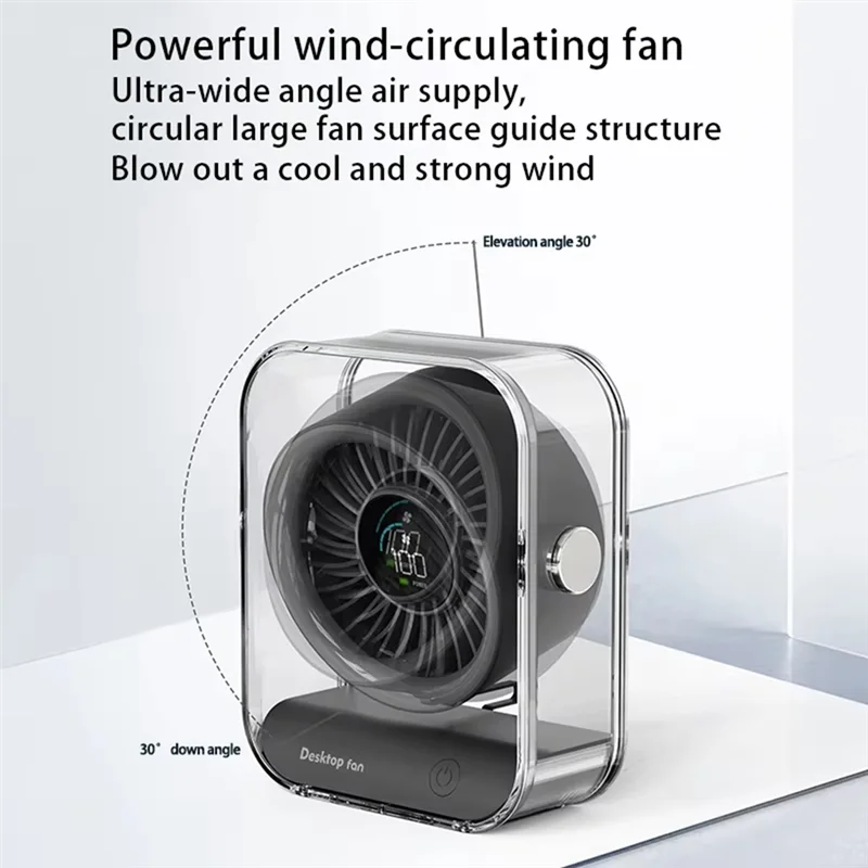 A91P Office LED Digital Home Mini Desktop Fan 100 Speeds 3000Mah USB Rechargeable Strong Wind Quiet Air Circulation Puple