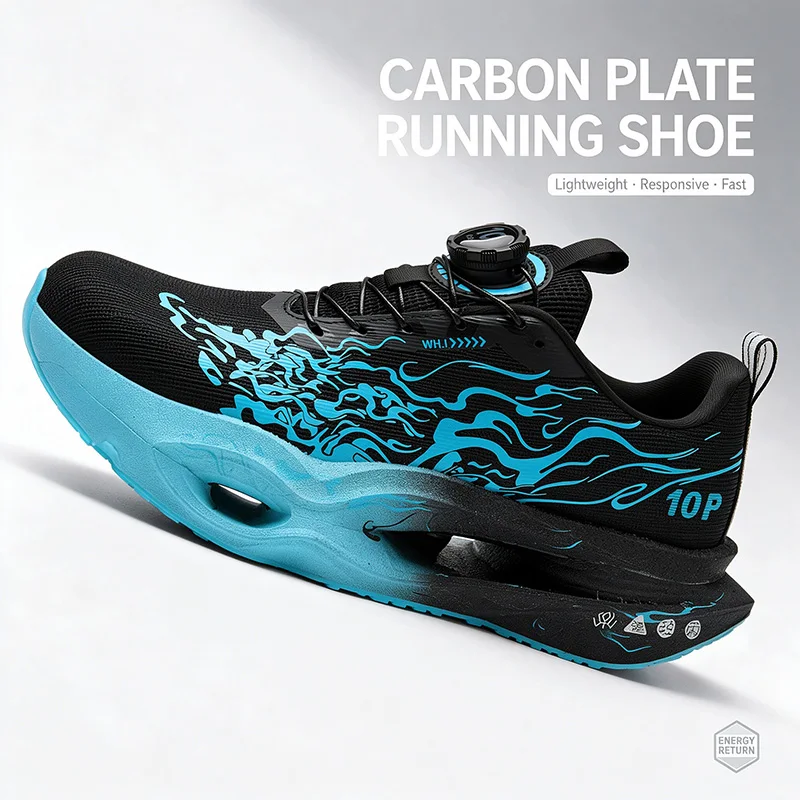 Men Carbon Plate Running Shoes Marathon Racing Breathable Anti Slip Cushioned Sneakers for Long Distance Jogging Sports Training