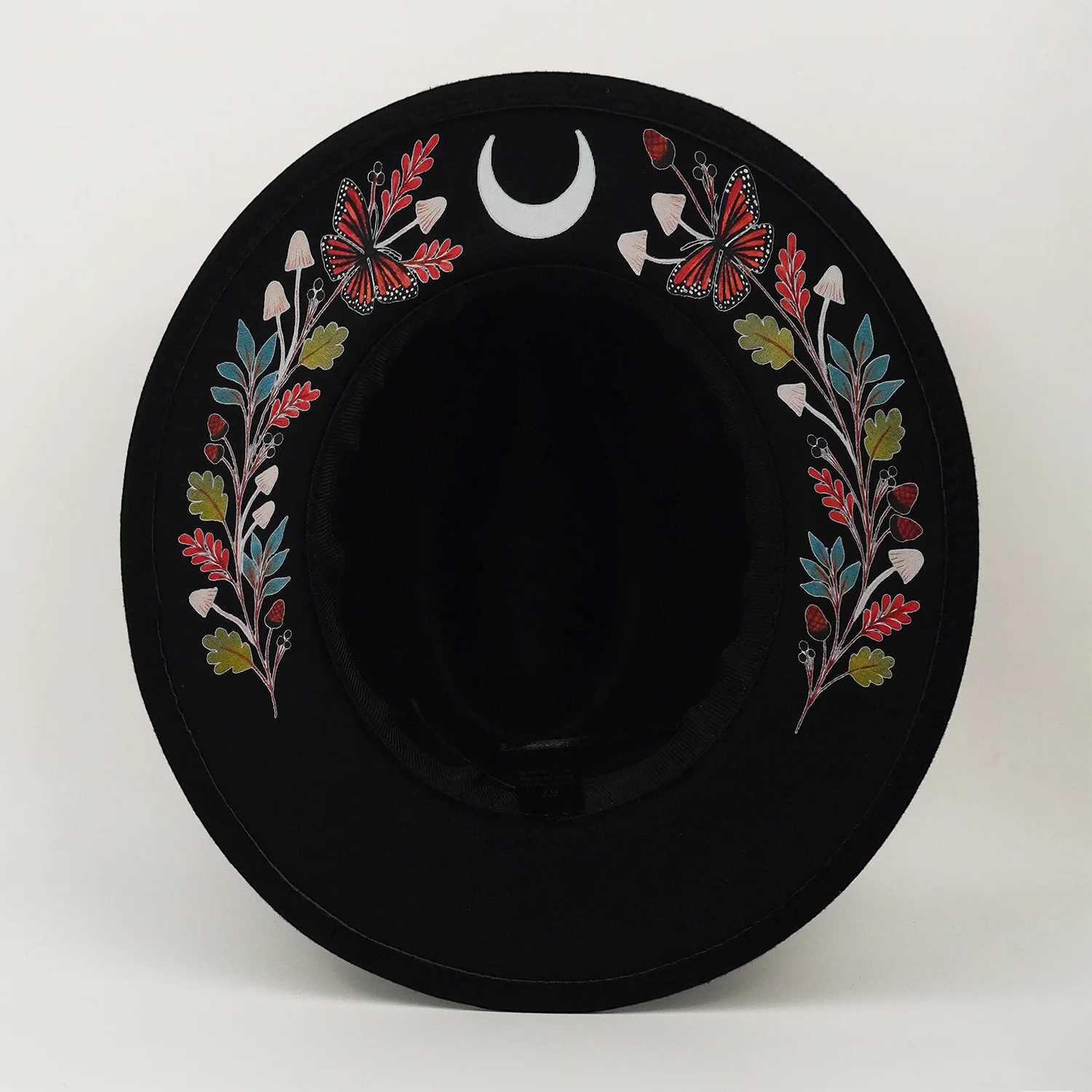 Gothic Punk Wide Brim Fedora Hat for Women Men Witch Hat Moon Crescent Butterfly Botanical Dark Academia Alternative Sun Hat