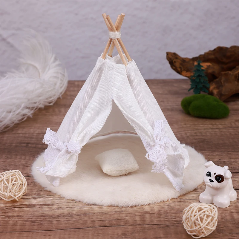 1:12 Dollhouse Outdoor Travel Camping White Tent Kit W/Carpet Pillow Doll House Miniature Fairy Garden Micro Scene Decor Toy