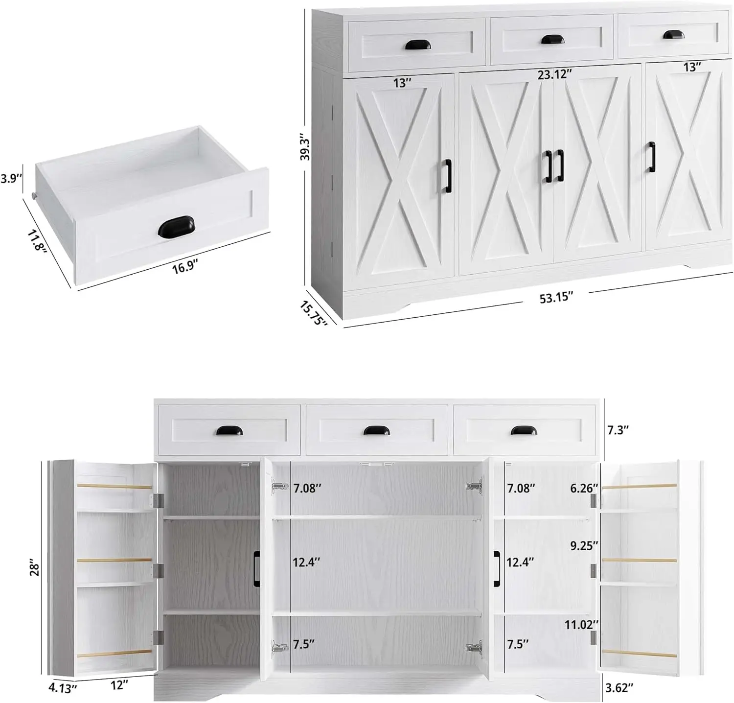 خزانة مع مساحة تخزين، خزائن جانبية مع 4 أبواب، خزانة تخزين المطبخ مع 6 أرفف قابلة للتعديل، بار قهوة حديث