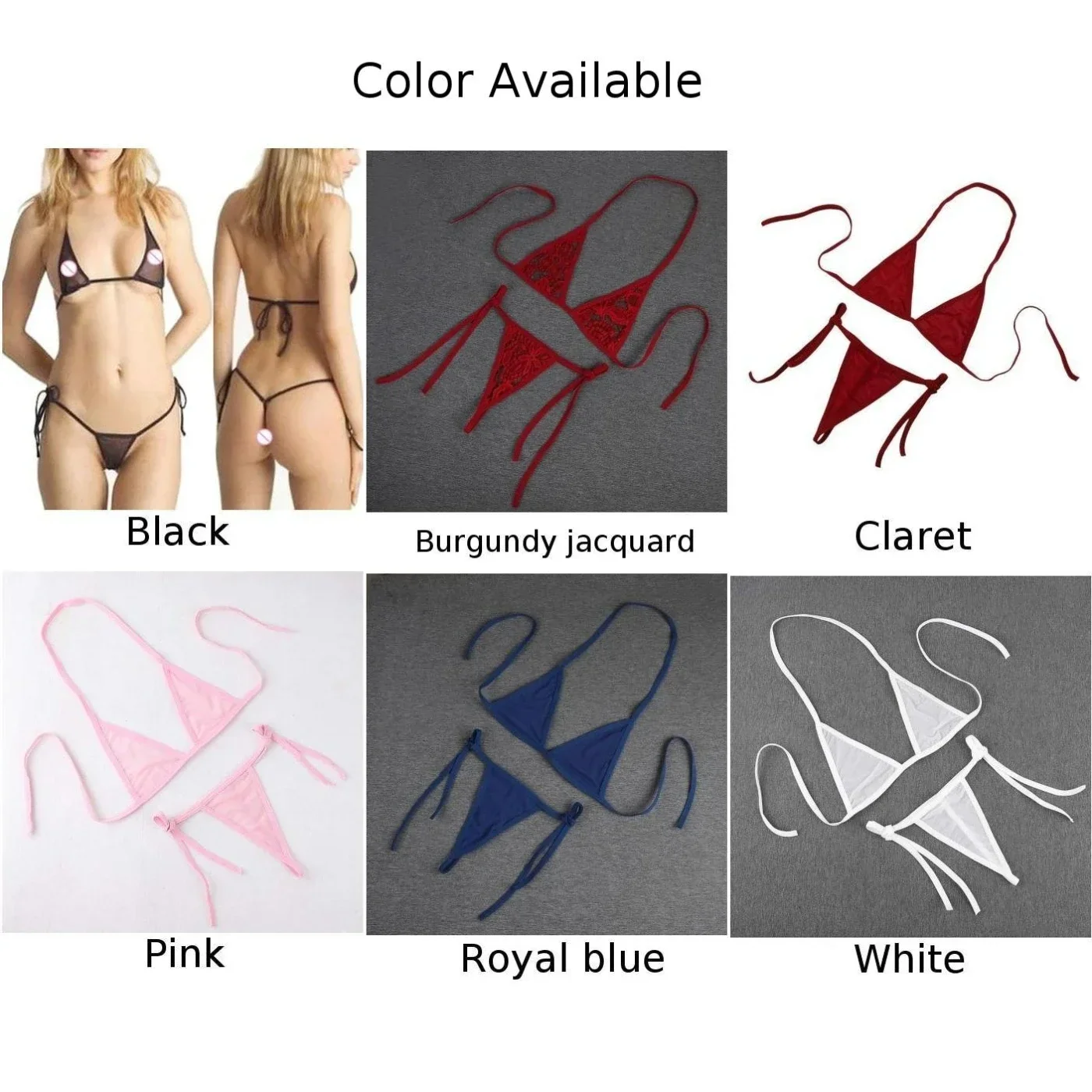 Womens Sexy Lingerie Bikini Swimwear Bra And Tie Side Thongs Set Solid Beachwear Fashion Swimsuit Bathing Suit