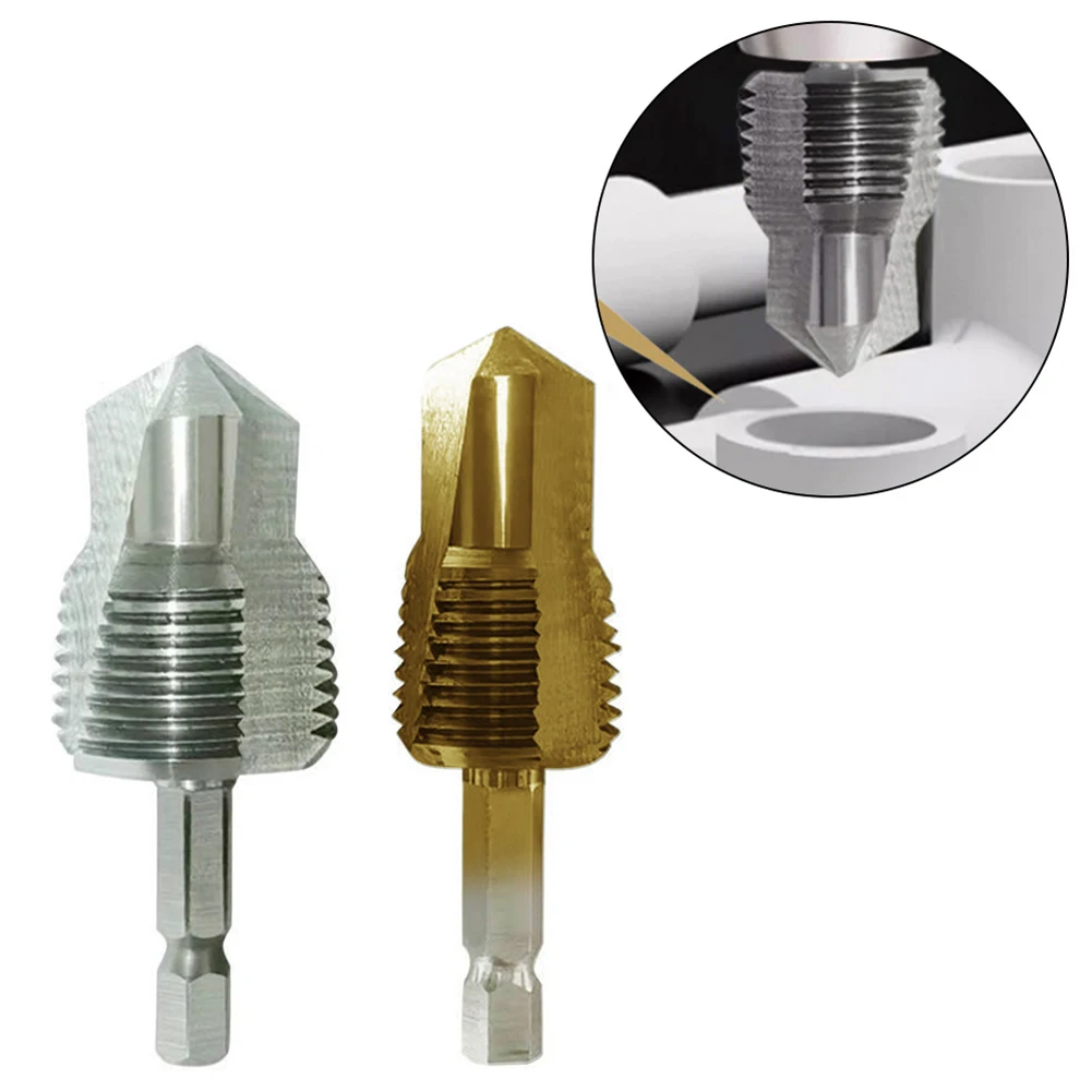 2Pcs Three-Blade Thread Drill Bit PPR Lifting Drill Bit Hexagon Shank Water Pipe Internal Thread Opener For 4-point 6-point Pipe