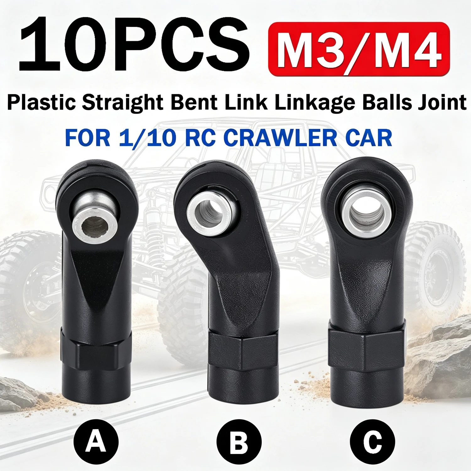 10Pcs M3 M4 Rod Ends Straight Bent Plastic Link Balls Linkage Joint for 1/10 RC Crawler Axial SCX10 TRX4 D90 TRX6 Wraith Upgrade