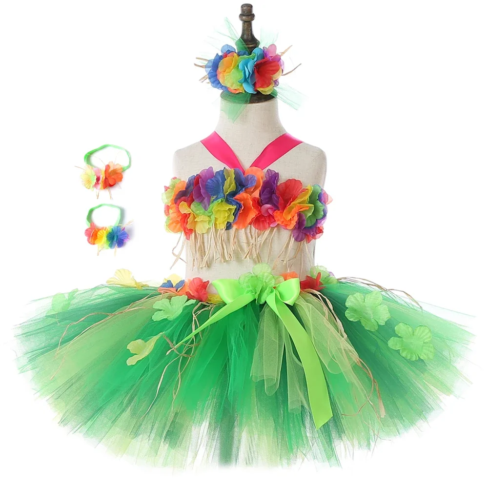 

Hawaii Hula Flowers Girls Tutu Skirt Set Fluffy Children Carnival Birthday Party Skirt Outfits Girls Performance Costumes