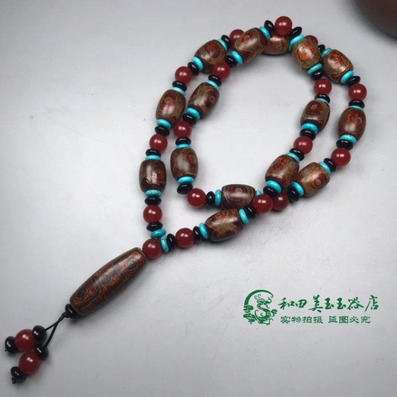 Tibet Natural Nine-Eye Necklace Tibetan Agate Chalcedony Seiko Sky Eye Sweater Refining