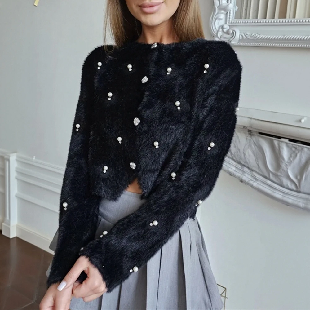 

Женский повседневный кардиган с круглым вырезом и открытым передом, трикотаж с длинными рукавами, прямая трубка без украшения